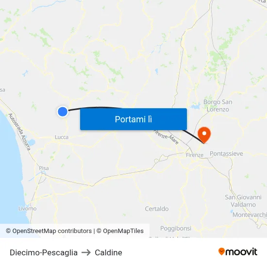 Diecimo-Pescaglia to Caldine map