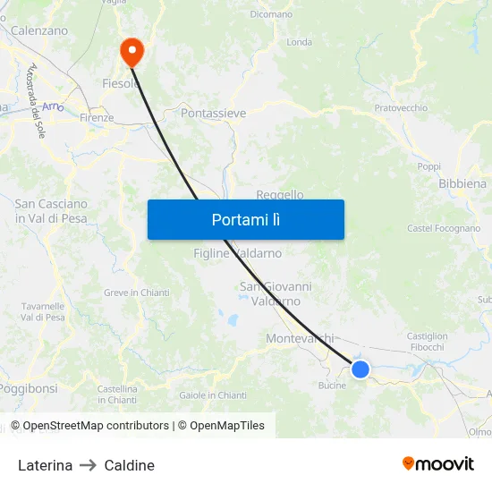 Laterina to Caldine map