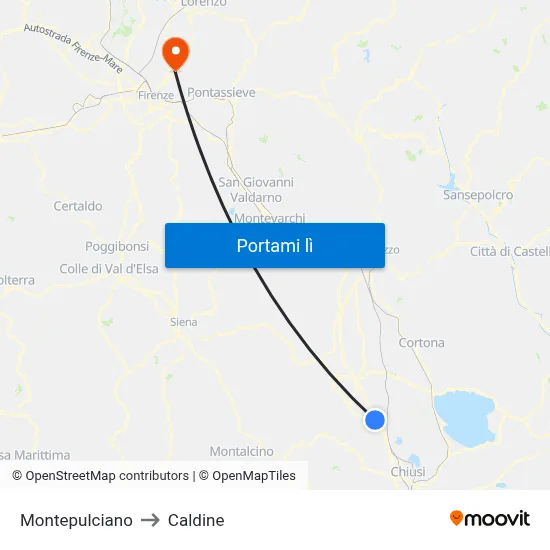 Montepulciano to Caldine map