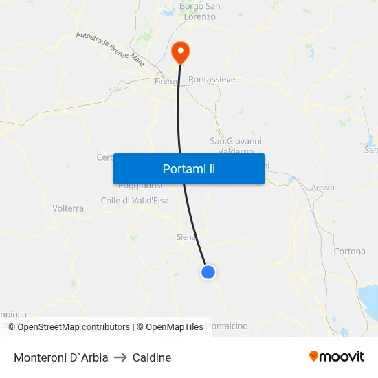 Monteroni D`Arbia to Caldine map