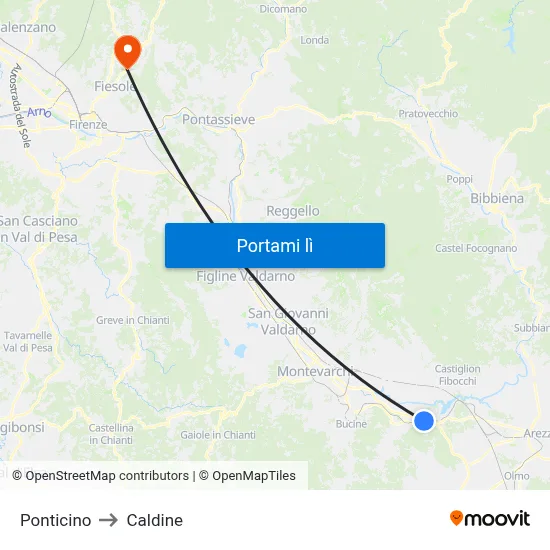 Ponticino to Caldine map