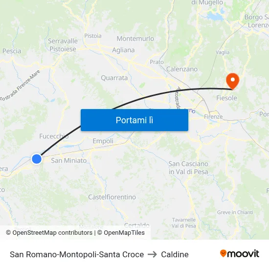 San Romano-Montopoli-Santa Croce to Caldine map
