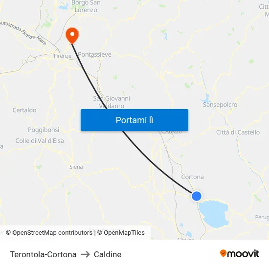 Terontola-Cortona to Caldine map