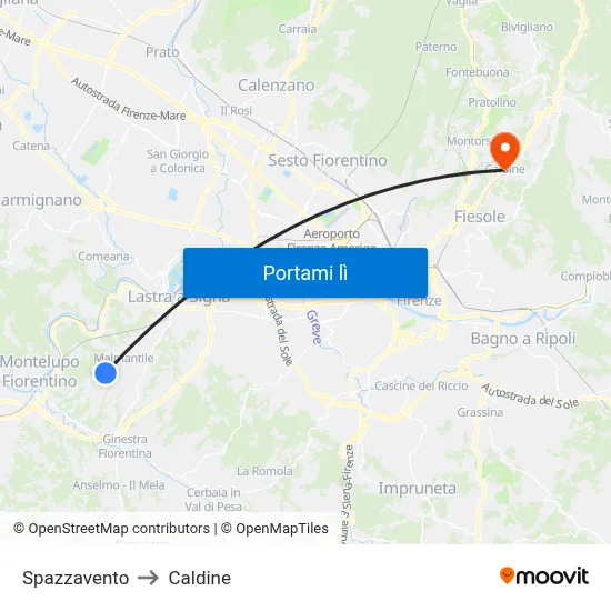 Spazzavento to Caldine map