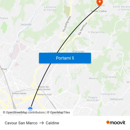Cavour San Marco to Caldine map
