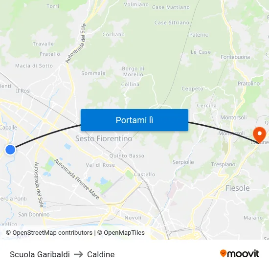 Scuola Garibaldi to Caldine map