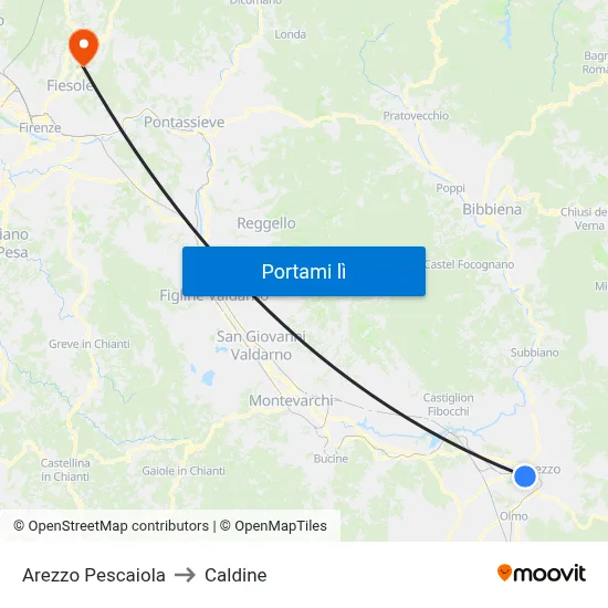 Arezzo Pescaiola to Caldine map