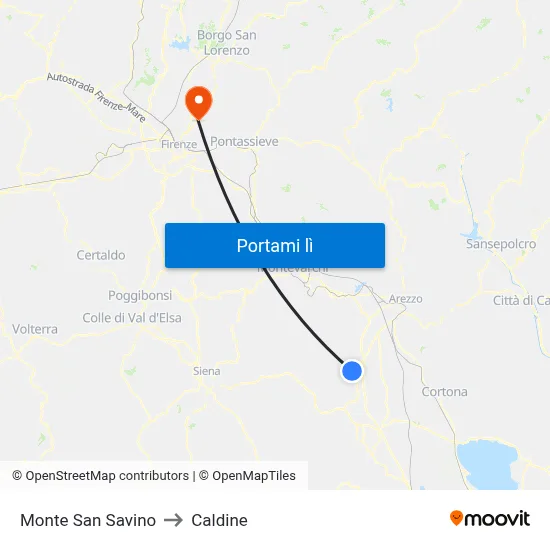 Monte San Savino to Caldine map