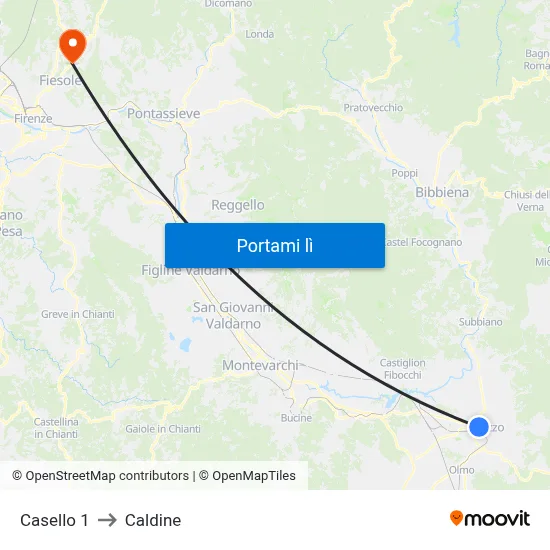 Casello 1 to Caldine map