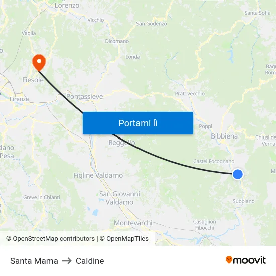 Santa Mama to Caldine map