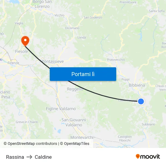 Rassina to Caldine map