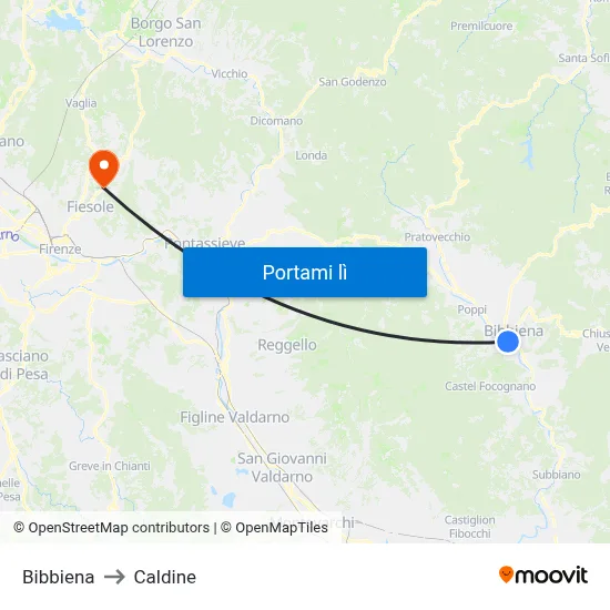 Bibbiena to Caldine map