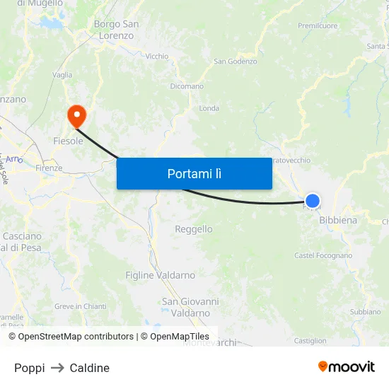 Poppi to Caldine map