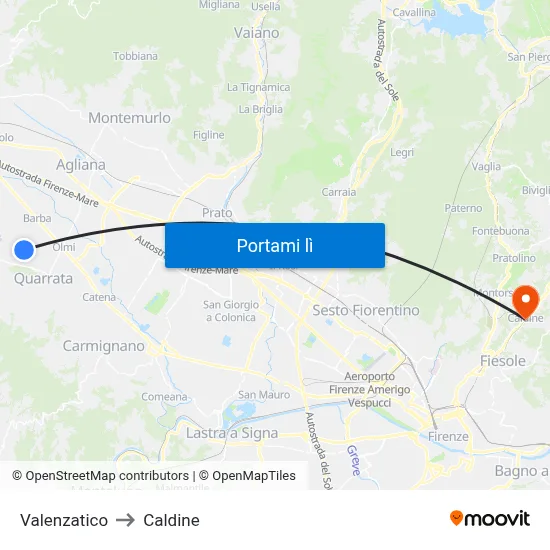 Valenzatico to Caldine map