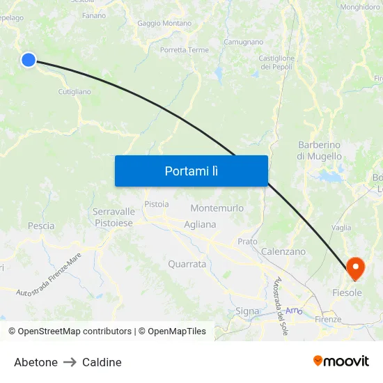 Abetone to Caldine map