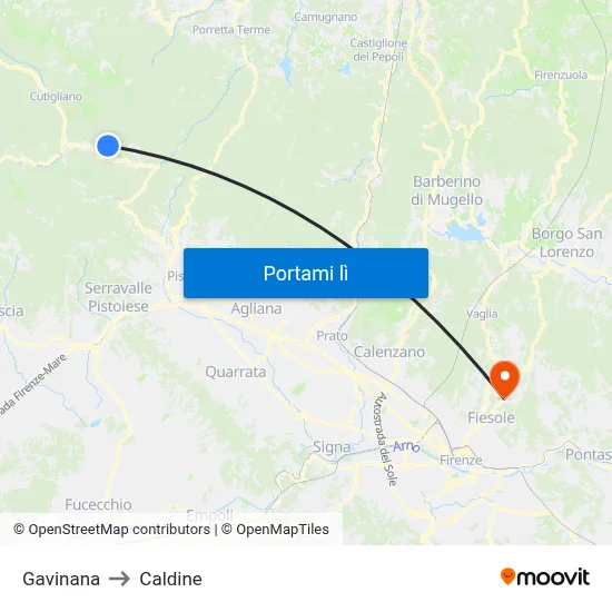 Gavinana to Caldine map