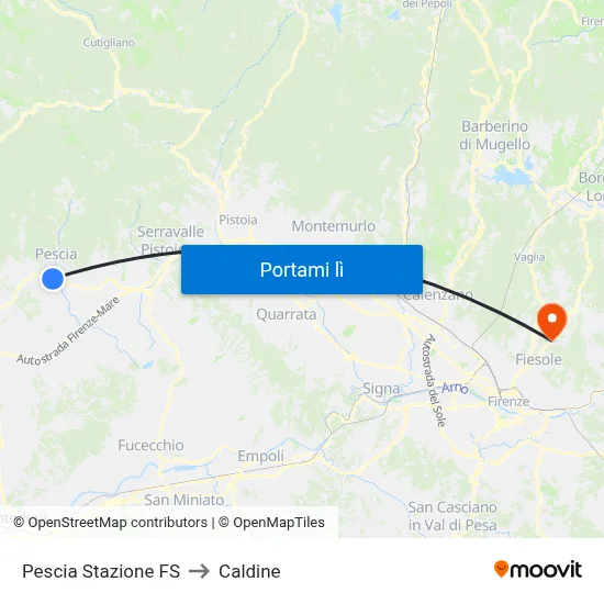 Pescia Stazione FS to Caldine map