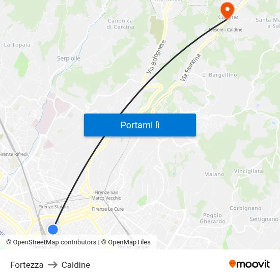 Fortezza to Caldine map