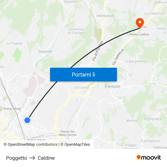 Poggetto to Caldine map