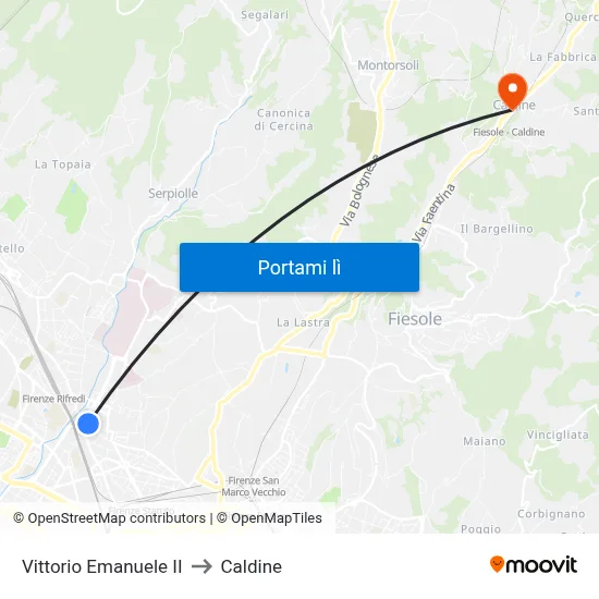 Vittorio Emanuele II to Caldine map