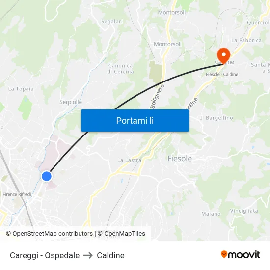 Careggi - Ospedale to Caldine map