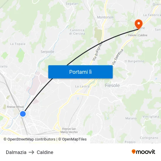 Dalmazia to Caldine map