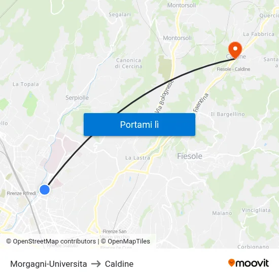 Morgagni-Universita to Caldine map