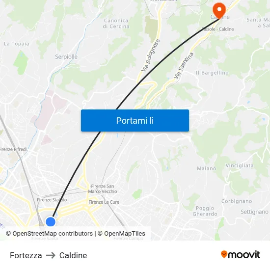 Fortezza to Caldine map