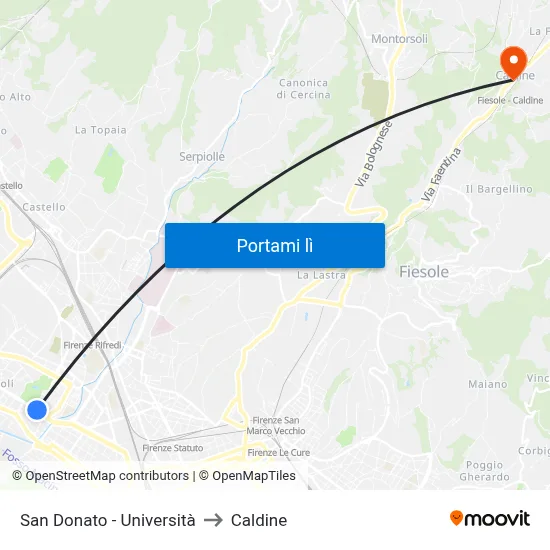 San Donato - Università to Caldine map