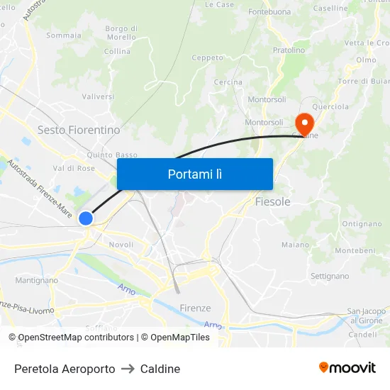 Peretola Aeroporto to Caldine map