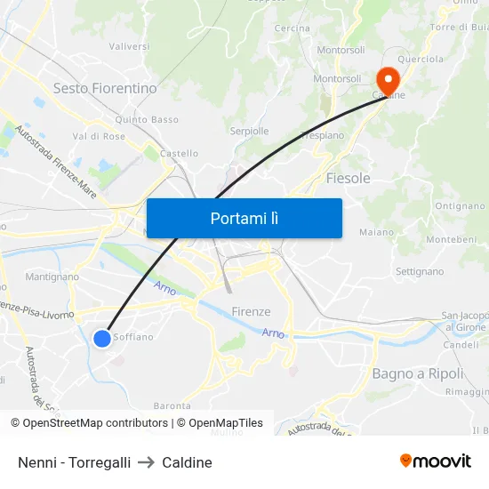 Nenni - Torregalli to Caldine map