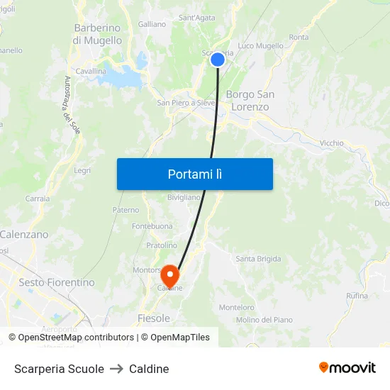 Scarperia Scuole to Caldine map