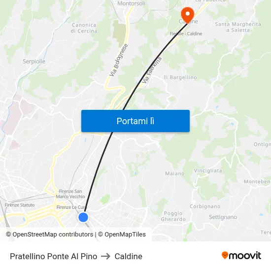 Pratellino Ponte Al Pino to Caldine map