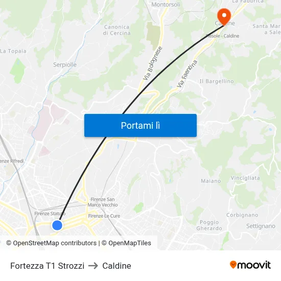 Fortezza T1 Strozzi to Caldine map