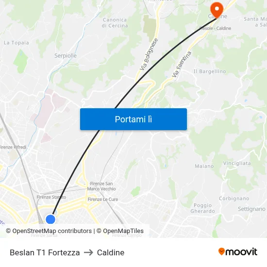 Beslan T1 Fortezza to Caldine map
