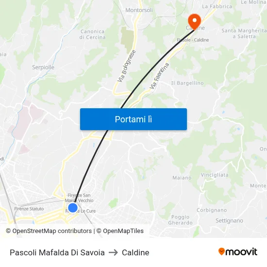 Pascoli Mafalda Di Savoia to Caldine map