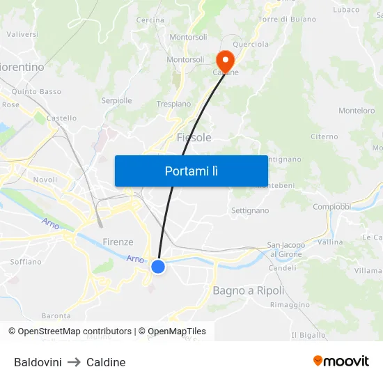 Baldovini to Caldine map