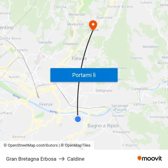 Gran Bretagna Erbosa to Caldine map