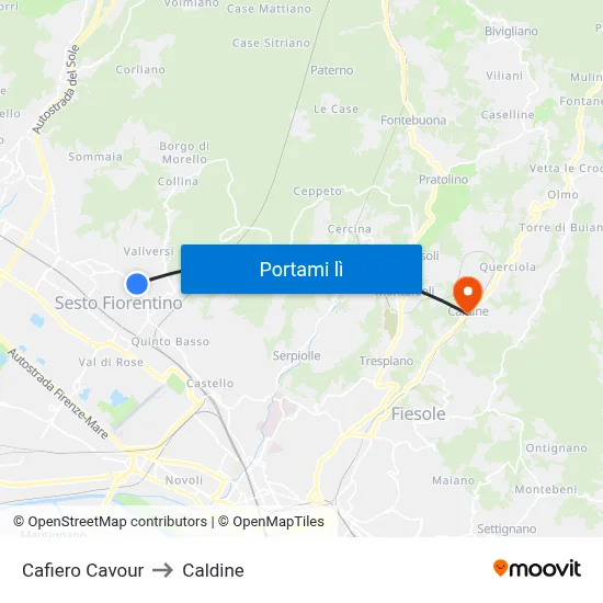 Cafiero Cavour to Caldine map