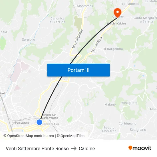 Venti Settembre Ponte Rosso to Caldine map