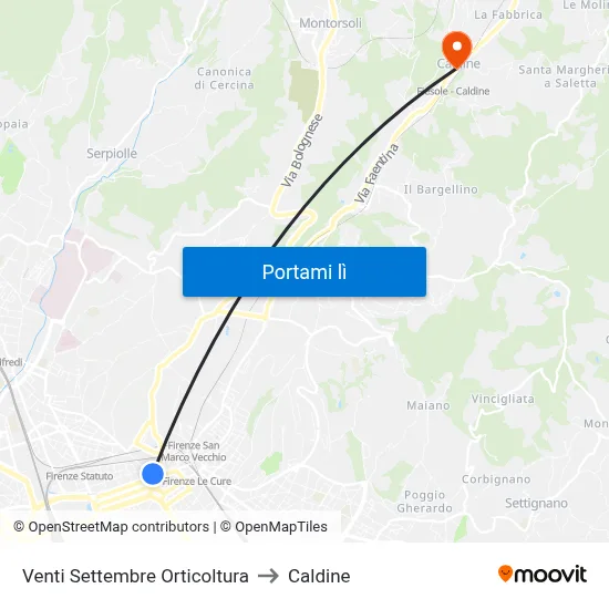 Venti Settembre Orticoltura to Caldine map