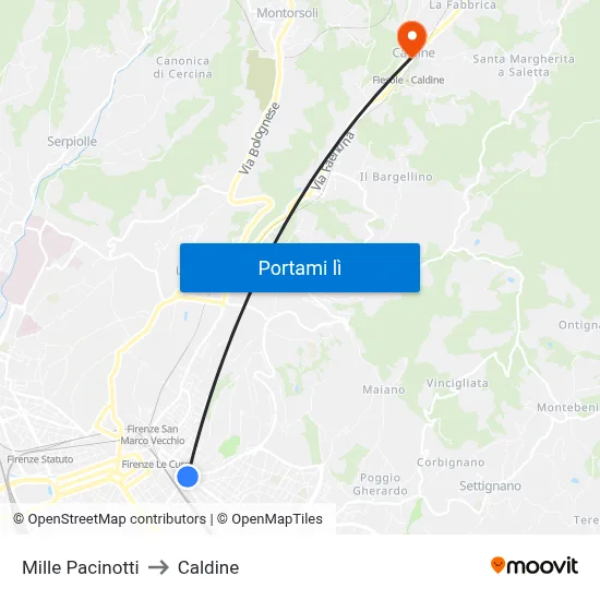 Mille Pacinotti to Caldine map