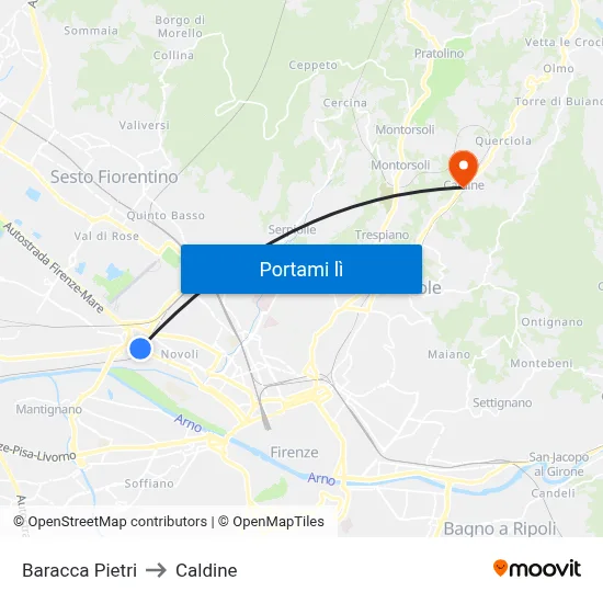 Baracca Pietri to Caldine map