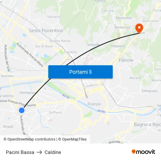 Pacini Bassa to Caldine map