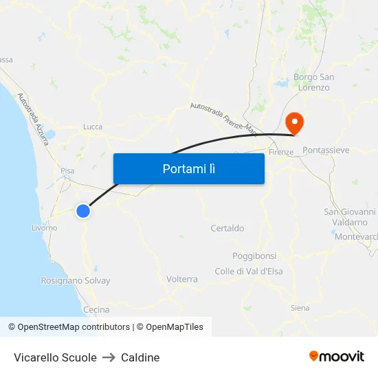 Vicarello Scuole to Caldine map