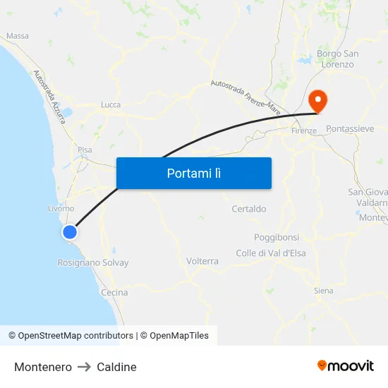Montenero to Caldine map