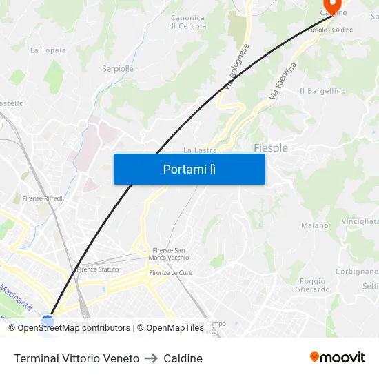 Terminal Vittorio Veneto to Caldine map