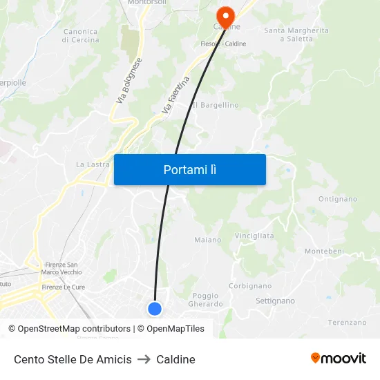 Cento Stelle De Amicis to Caldine map