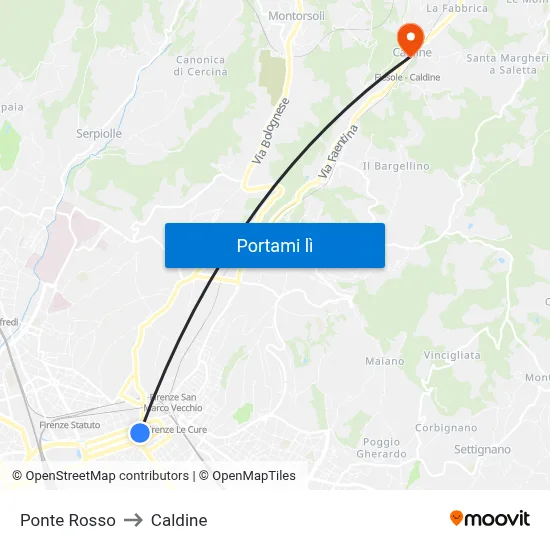 Ponte Rosso to Caldine map
