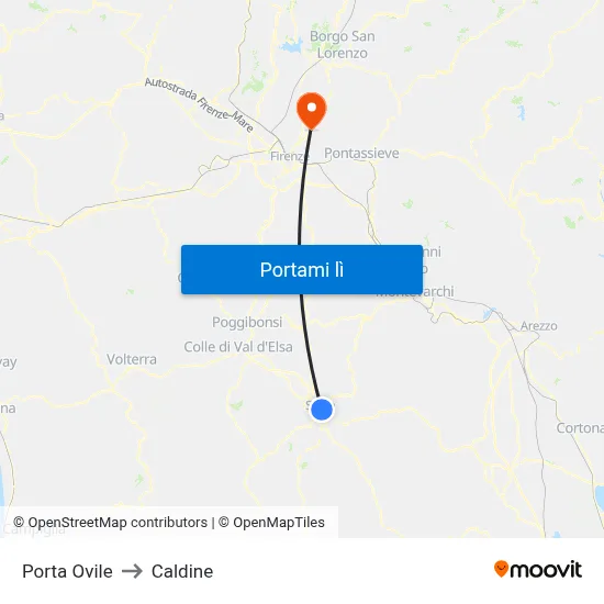 Porta Ovile to Caldine map